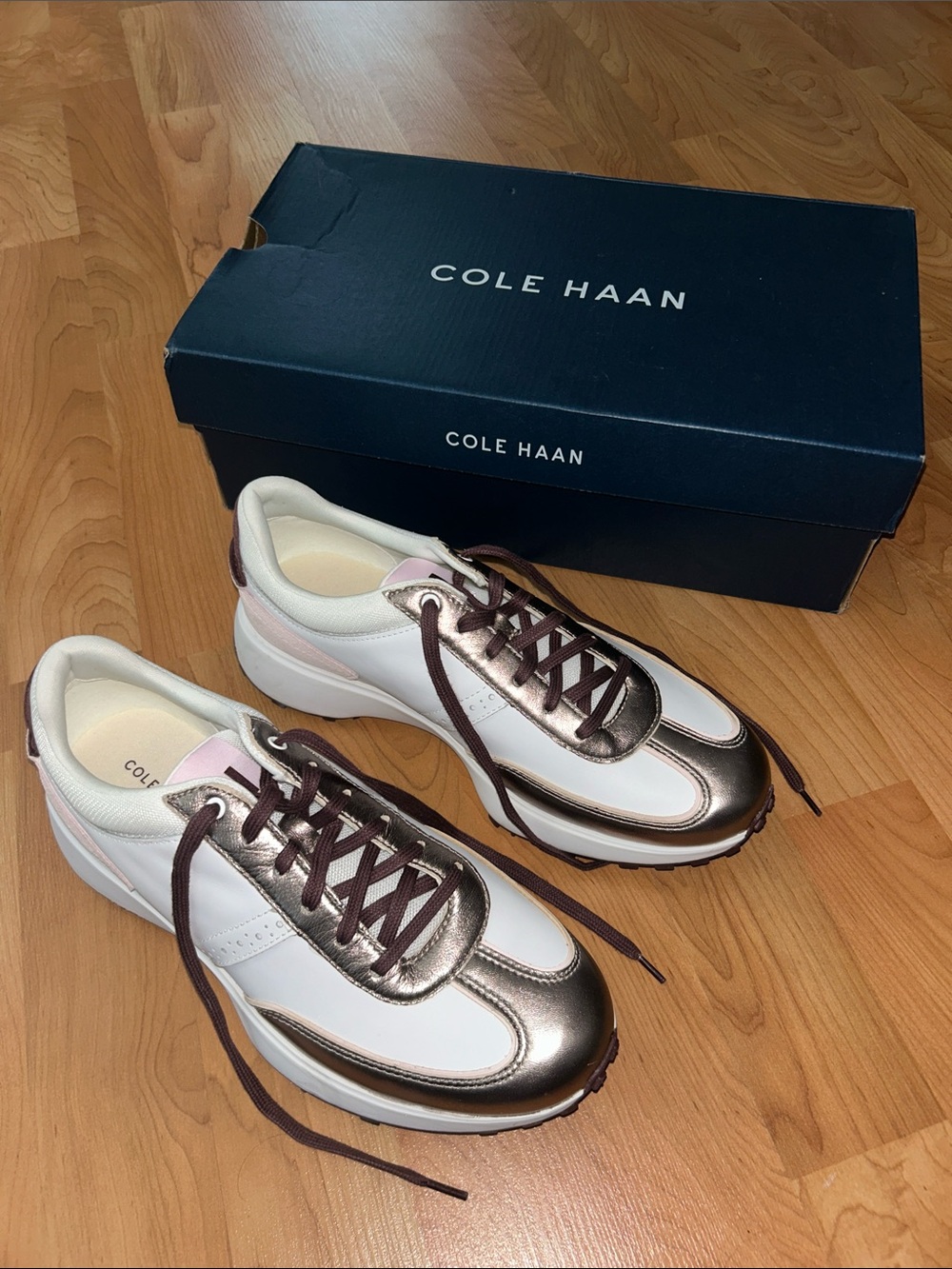 Cole Haan White and Rose Gold Low-Top Sneakers